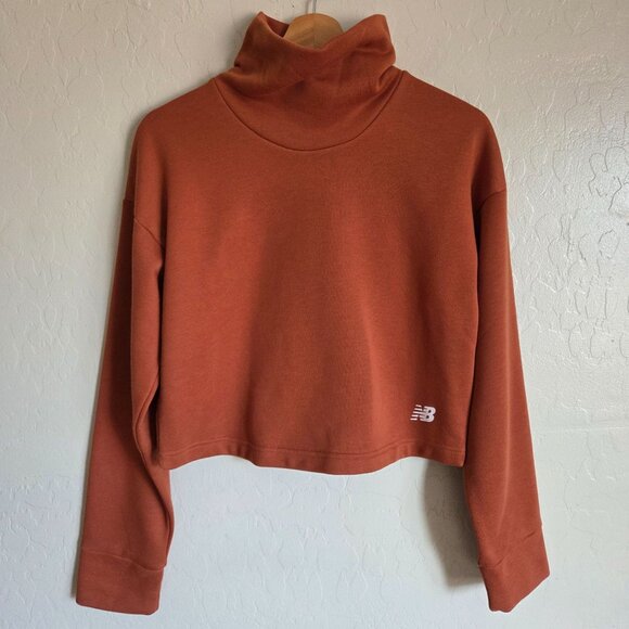 New Balance Cropped Turtleneck Sweater Long Sleeve Brown Size Women's Small Fall - Picture 1 of 9